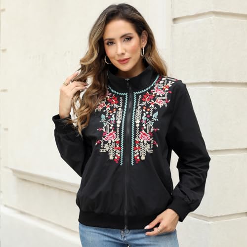AK Women's Embroidered Jackets Stand Collar Zip up Long Sleeve Casual Jacket with Pockets Running Sweatshirts Outwear Tops4