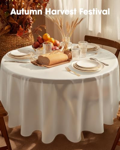 Image of Pureegg Plastic Table Cloth Disposable 84 Inch Round 10 Pack, Beige