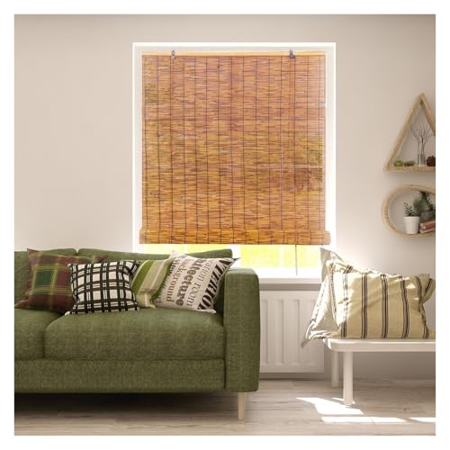 PLWUPE Tejidas A Mano Persianas De Caña Natural, Estores Marrones, Cortinas Decorativas De Bambú, Persiana Bambú Exterior, Cortina De Caña, Cortina De Bambú(90 * 70cm)