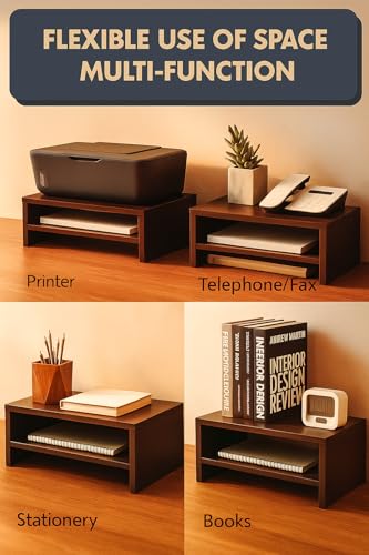 Image of Wooden Monitor Stand with Storage Organizer For Desk, Tables, Office, Home, Studio, Study Table | Desktop Ergonomic Monitor Stand Riser (Rosewood Brown, Large)