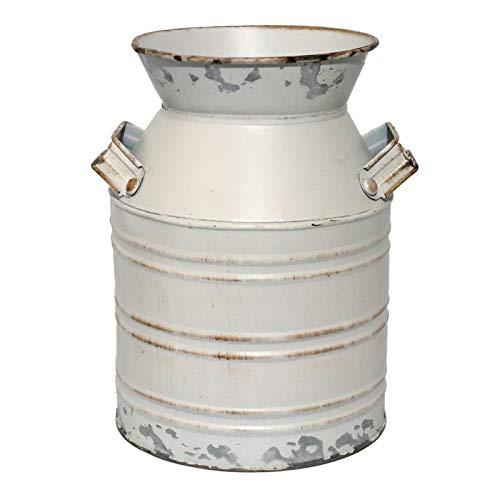 Philpety Shabby Chic Classy Designed White Milk Can Galvanized Finish Metal Vase Country Rustic Primitive Decorative Flower Holder, 7.5" H #TOP1