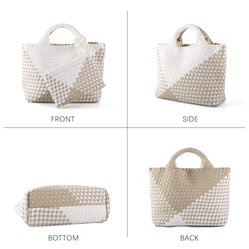 Image of Woven Bag for Women, Neoprene Tote Bag Summer Beach Handbag Purse Retro Handmade Travel Shoulder Bag Set