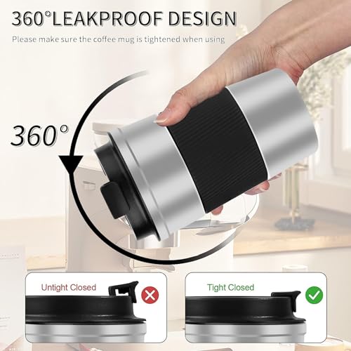 Image of Insulated Travel Coffee Mug, Stainless Steel Coffee Cup with Leakproof Lid | Double-wall insulation keeps drinks hot or cold for hours, with a leakproof lid and portable stainless steel design