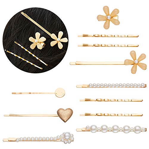 Engravery 11pcs Resin Flower Hair Clips Pearl Hair Barrette Smile Heart Hairpin Clamps for Women Girls