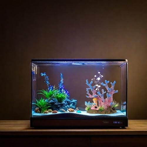 Image of Fish Tanks Decorations, Mermaid Statue ，Mermaid Garden, Fish Tank Decorations, Handicraft Decorations, Mermaid Decorations (1, Lila Cartoon Meerjungfrau)