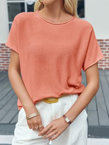 Image of Saodimallsu Women's Short Sleeve Lightweight Casual Crewneck Loose Fit Knit T-Shirt