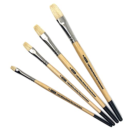 Zem AS-123 Brush Interlocked White Hog Bristle Artist Brush Set Flats 2,4,6,8 thumb #5