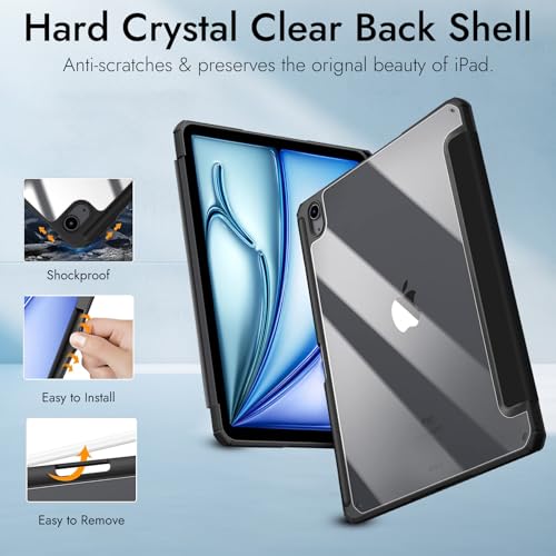 Image of Robustrion Cover for iPad Air 13 inch M4 /M3 /M2 (2026 /2025 /2024) Cover Case with [Pencil Holder] [Transparent Back] Hybrid Case Cover for iPad Air 13 inch [Auto Sleep Wake Support] - Black