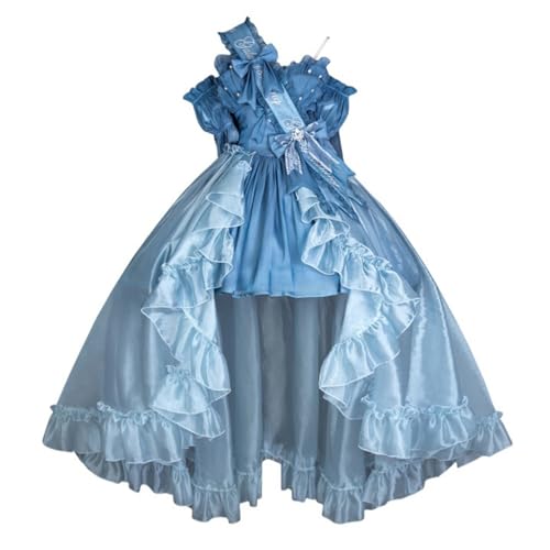 [ボズとガルヤ] ロリータドレス 長い裾 ワンピース 花嫁 スウィートウェディングドレス 宮殿風 リポン キラキラ 華ロリ 透け感 プリンセス 仮面舞踏会 花嫁調Lolita 茶話会 女子会 卒業式 バースデー