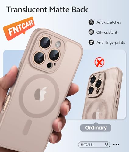 Image of FNTCASE for iPhone 16 Pro Max Case: [Compatible with Magsafe] Translucent Matte Cases with [Full Camera Protection] [Screen Protector] Military Grade Shockproof Protective Phone Cover - Desert Gold