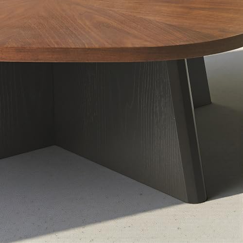 Image of The Attic Eclisse Modern Walnut & Stone Coffee Table Set - Designer Dual-Height Center Table with Artistic Geometry for Living Room Decor