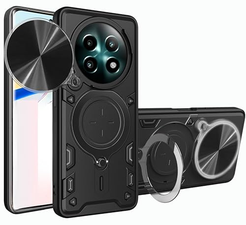 Image of Designerz hub Oppo F29 5G Back Case | Hybrid Case with 360 Degree Rotating Finger Ring Holder + Slider Shutter Camera Protection Case for Oppo F29 5G- Black