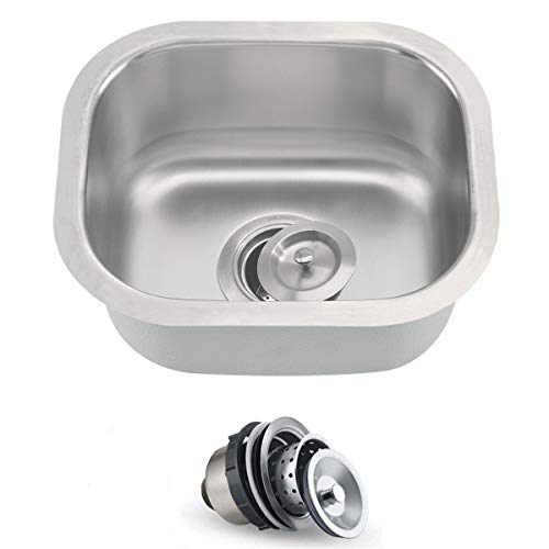ORLANDO 15 x 13 inch Undermount Single Bowl 304 Stainless Steel 18 Gauge Kitchen Bar Prep Sink With Strainer