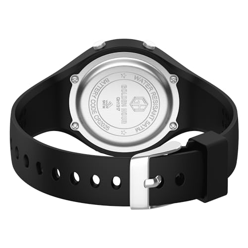 GOLDEN HOUR Reloj Digital Mujer, Resistente al Agua hasta 5 ATM, Deportivo, cronógrafo, Correa de Silicona, Reloj de Pulsera para Mujer con Fecha, Esfera Luminosa de fácil Lectura - Negro Plateado - imagen 7