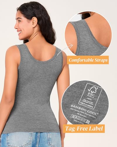 BAMBOO COOL Women's Ultra Soft Lingerie Camisole Basic Tank Breathable Undershirt 4 Pack4
