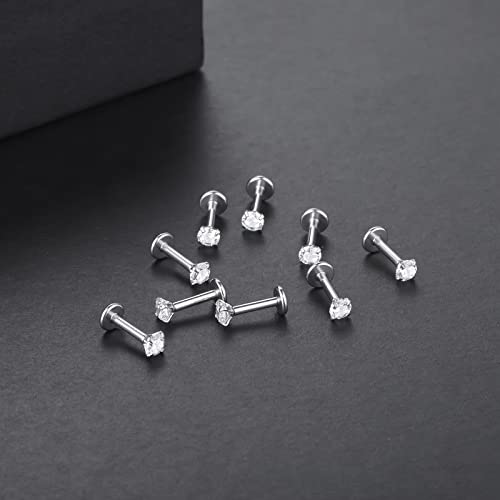 Xpircn 9Pcs 16G Stainless Steel 3Mm Cubic Zirconia Labret Monroe Lip Ring Tragus Helix Earring Studs #TOP6