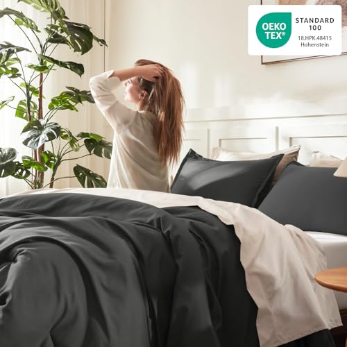 Image of Litanika Grey Comforter Queen Size Set, Dark Gray Lightweight Plain Bedding Comforters Sets, All Season Fluffy Bed Set (90x90In Comforter & 2 Pillowcases)