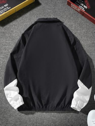 Image of SOLY HUX Men's Varsity Jacket Zipper Color Block Windbreaker Jackets Long Sleeve Coats Streetwear