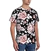 Kycvds Pink Flower Print Casual Black T-Shirts Crew Neck Short Sleeve for Gym Athletic Running Basic Tees, Black, XL #1