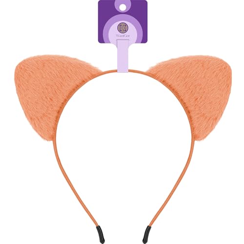 WantGor Cat Ears Headband Women Plush Cat Headbands Cute Cat Costume Hairband Accessories for Halloween Party Cosplay Daily Use (Orange M)