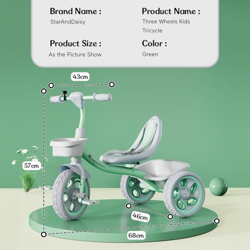 Image of StarAndDaisy Kids Cycle for 2-5 Years Boy & Girl /Tricycle with EVA Wheels, Bell & Basket /Baby Trike Cycle 30 Kg Capacity, 3-Point Safety Belt (Green..)