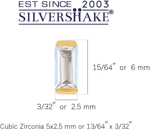 Silvershake 5X2.5mm Petite Baguette Shape Birthstone Gemstone White Gold Plated or Yellow Gold Plated 925 Sterling Silver Minimalist Stud Post Earrings Jewelry for Women