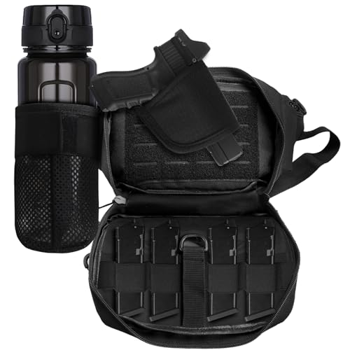 ARVAGGCY Men's and women's casual waist bag with hidden water bottle holder, adjustable, suitable for outdoor sports travel hiking cycling tactics