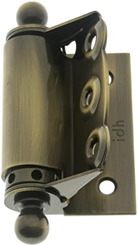 IDHBA 80320-005 Professional Grade Quality Solid Half Surface Adjustable Spring Screen Door Hinges with Ball Finials (Pair), Antique Brass