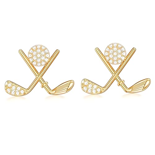 18K Gold Plated Golf Earrings for Women, 925 Sterling Silver Posts Golf Ball Stud Hypoallergenic Sport Earrings Matching Golf Outfit, Player Jewelry Gifts for Golfers Women Wife Mom Friends