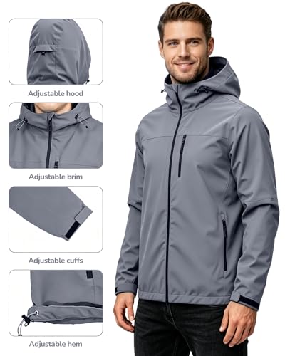 ACCNUO Men's Rain Jacket Waterproof Lightweight Rain Coat with Hood, Breathable Mens Windbreaker for Outdoor Cycling Travel — view 3