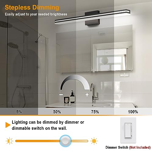 Image of SineRise LED Modern Bathroom Vanity Light Bar (32-Inch, 3000K /4000K /6000K), Matte Black Dimmable Modern Acrylic Bathroom Wall Lighting Fixtures Over Mirror