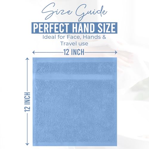 Image of DAN RIVER 12-Pack Premium 100% Cotton Medium Blue Face Towels for Bathroom - Reusable Face Wash Cloths for Showering 12x12 Inches - 550 GSM Super Soft & Absorbent Luxury WashCloths for Body, Spa & Gym