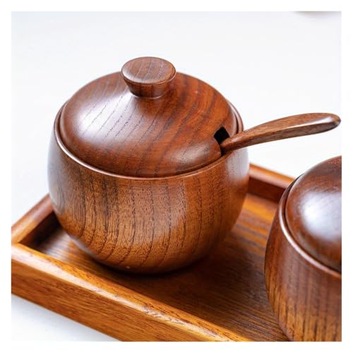Salero de madera y tarro de condimentos retro para almacenamiento 6