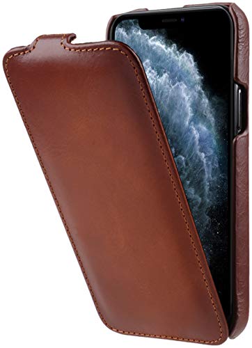 StilGut Funda Compatible con iPhone 12 Pro MAX, Carcasa UltraSlim de Piel con Abertura Vertical, coñac Antiguo