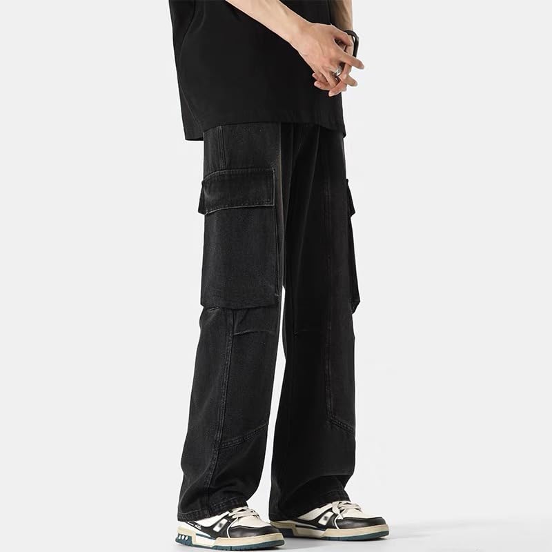 jupkem Men's Casual Loose Straight-Leg Jeans Casual Y2k Streetweer Style Hip-hop Large-Pocket Cool Harajuku Jeans4