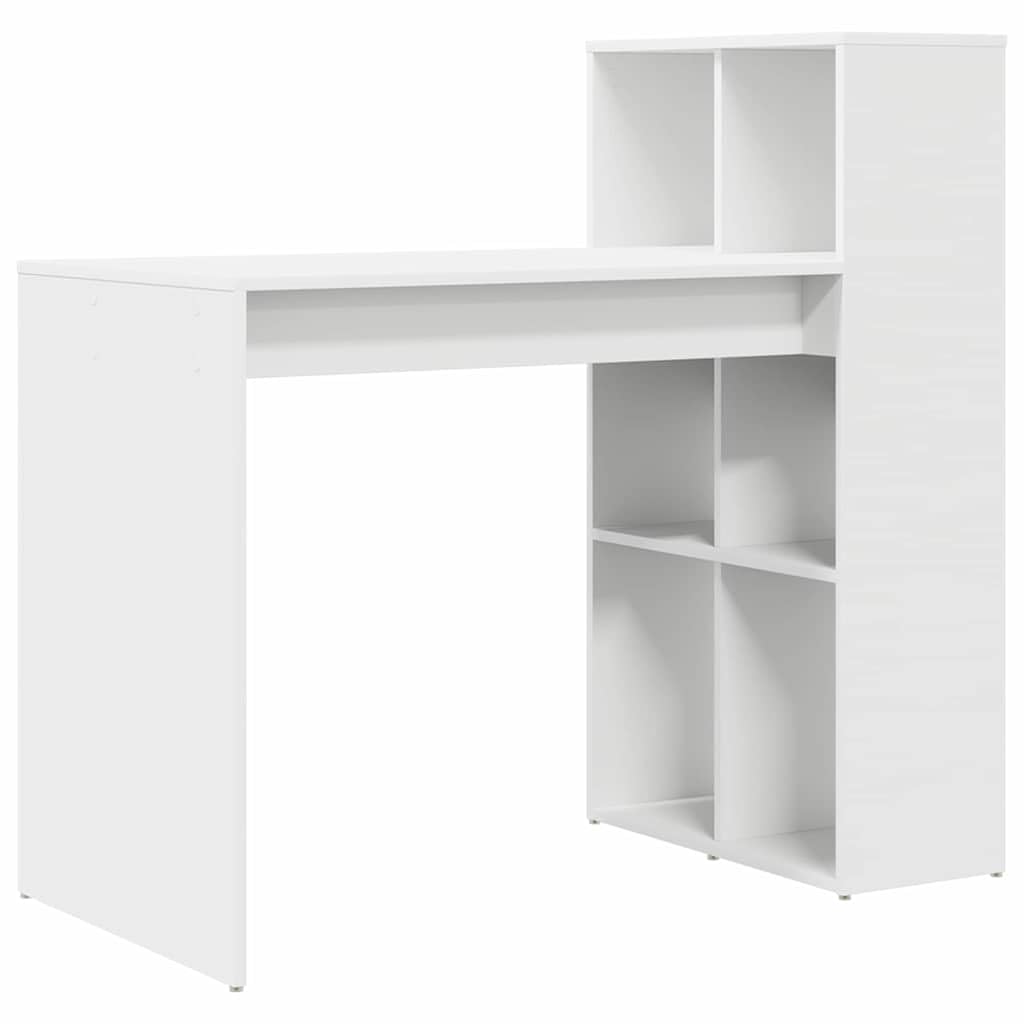 Biurko z regałem, białe, z materiału drewnopochodnego, 108 x 55 x 103,5 cm, stolik pod komputer, meble do gabinetu, biurko gamingowe, stół do jadalni, nowoczesne, funkcjonalne