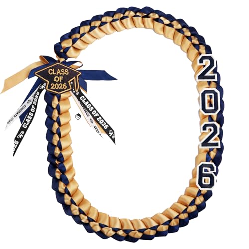FOMOMDI 2026 Graduation Honor Ribbon Leis Graduation Braided Necklace for College Student School Grad Party Supplies (NavyGold 2026)