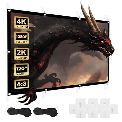 Maclean Écran de Projection Portable - Écran de Projection en Polyester de qualité supérieure avec Bord Noir de 25 mm, Angle de Vision 179° et Montage Facile (120, 240 x 180 cm, 4:3)