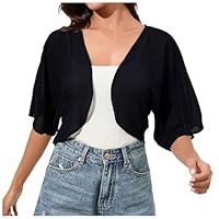 DE Damen Bolero Jacke Chiffon 3/4&Auml;rmel Shrug Elegant Cardigan Tops Partykleid