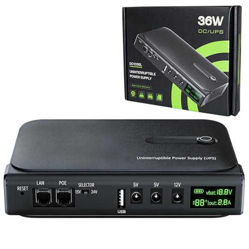 36W DC UPS, Mini Uninterruptible Power Supply with 6 Output Ports for Routers Cameras Monitors（battery not include）