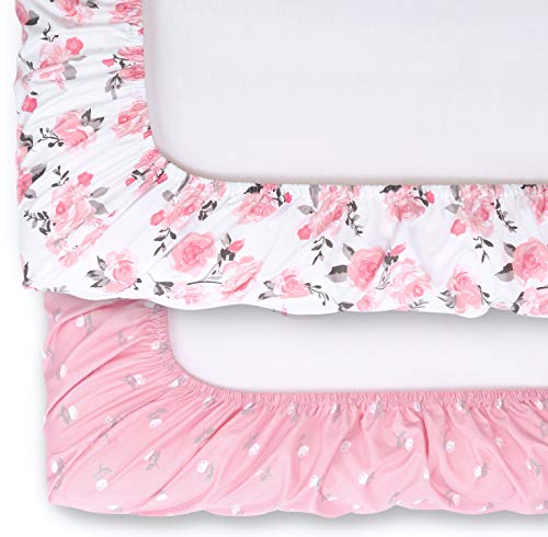 The Peanutshell Pink Floral Changing Pad Cover Set For Baby Girls | 2 Pack Set | Pink Roses & Ditsy Floral #TOP3