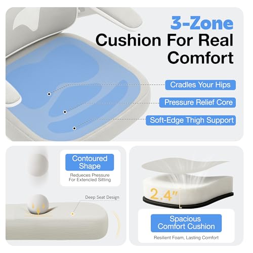 Image of ALLGOD Ergonomic Office Chair, Breathable Mesh Ergonomic Desk Chair with Adjustable Lumbar Support, Flip-up Armrests, Computer Chairs Comfortable for Home, Office, Work, 300lbs, White, Upgrade