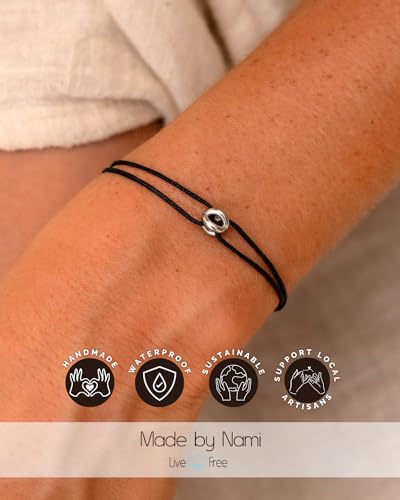 Made by Nami Adjustable String Bracelets for Women and Men Handmade & Waterproof Nylon Cord Bracelet for Men and Women with Stainless Steel Ring Charm3