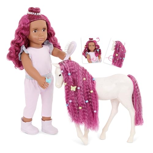 Our Generation – Estra & Delta – 46 cm-Puppe & Pferdefohlen-Set – Passend zu Fuchsia Haar – Zubehör für Pflege und Styling – Vorgetäuschtes Spiel – Spielzeug für Kinder ab 3 Jahren
