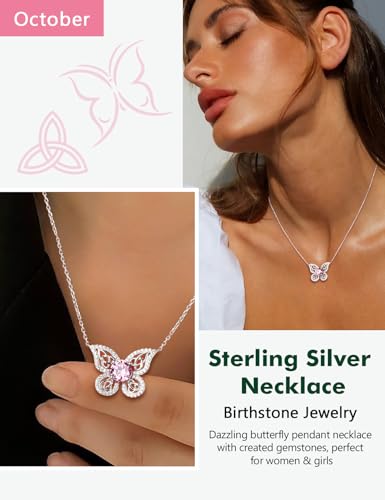 Butterfly Necklace Celtic Irish Jewelry 925 Sterling Silver Birthstone Necklaces for Women Sapphire/Ruby/Emerald Gemstone Cute Butterfly Pendant Necklace3
