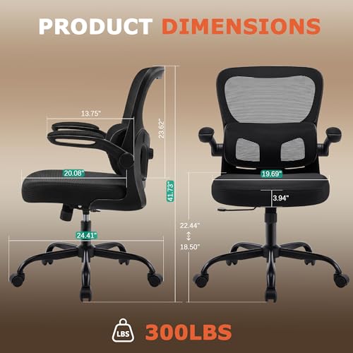 Image of AreShark Office Chair Ergonomic Desk Chairs with Adjustable Lumbar Support, High Back Breathable Mesh Chair with Wheels& Flip-up Armrests,Rolling Swivel Comfy Task Computer Chair for Home Work Gaming