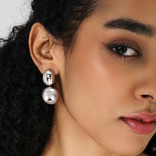 Gold Ball Earrings for Women Dainty Ball Drop Dangle Earrings 14K Gold/Silver Plated Hypoallergenic Trendy Round Ball Earrings2