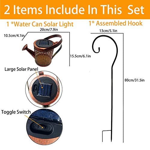 Solar Lanterns Outdoor Waterproof,Metal Watering Can Garden Decor Ornaments,Hanging Yard Art Lights,Outside Patio Decorations,Gardening Birthday Gifts for Mom Grandma Women,with Hook, Large
