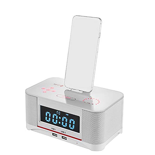 Led Digital Wecker, Radiowecker Bluetooth Mit Fm Radio, Dual-Alarm, Lautsprecher, Aux/Tf, Große Spiegel-anzeige 2 USB-ladeanschluss