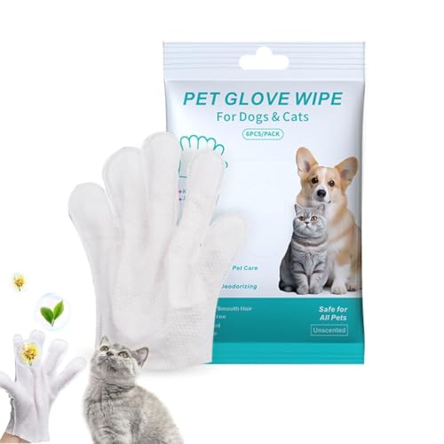 Image of Pet Glove Wipes for Dogs & Cats | Soft Non-Woven Gloves for Paws, Ears, Eyes & Body - Gentle Grooming Wipes | Safe & Hypoallergenic Daily Care (6 pcs)